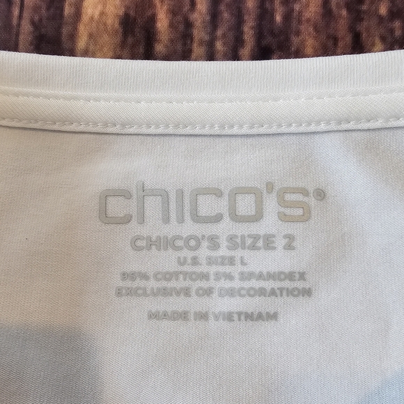 Chico's Size Large Cotton Kasbah Pink Floral Embellished Perfect Tee 3/4 Sleeve - Picture 5 of 9